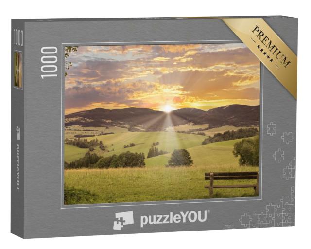 Puzzle 1000 Teile „Blick auf Tal, Berge und Sonnenuntergang“