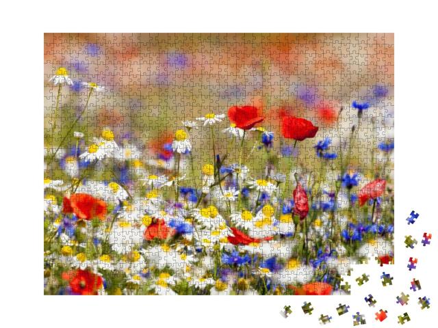 Puzzle 1000 Teile „Blühende Wildblumen auf der Wiese im Frühling“