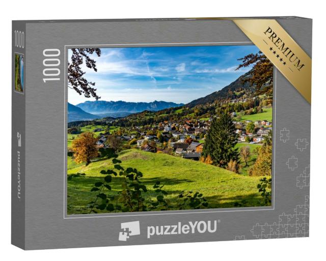 Puzzle 1000 Teile „Der herbstliche Blick über ein kleines Dorf ins Tal“