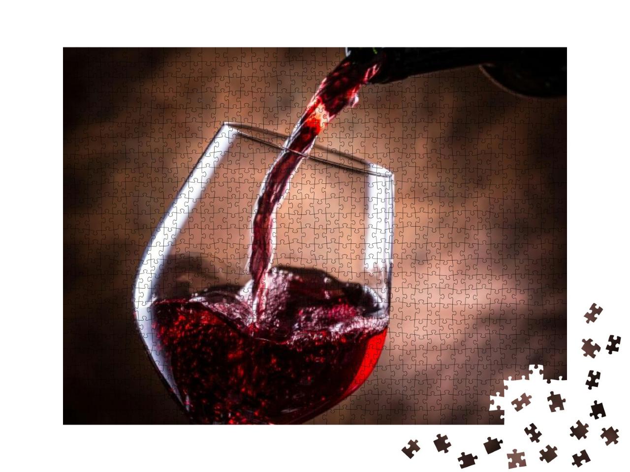 Puzzle 1000 Teile „Rotwein wird in ein Glas eingeschenkt“