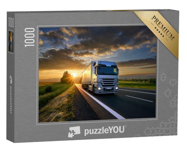 Puzzle 1000 Teile „LKW im Sonnenuntergang“