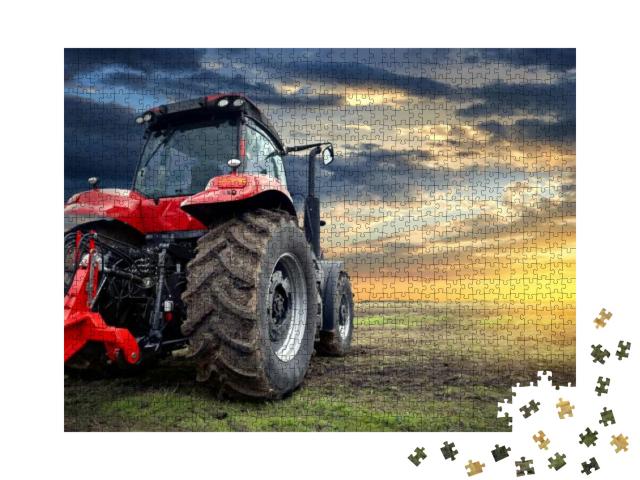 Puzzle 1000 Teile „Traktor bei Sonnenuntergang “