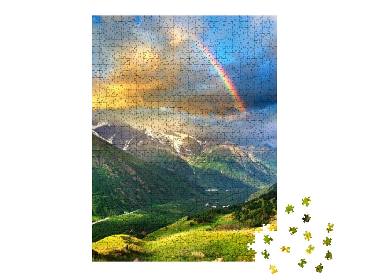 Puzzle 1000 Teile „Regenbogen über den Bergen“