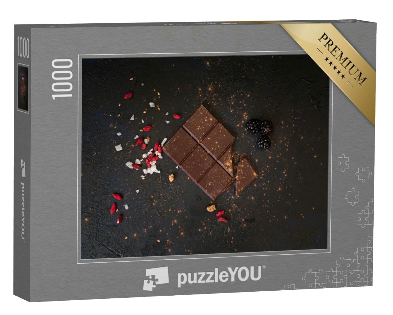 Puzzle 1000 Teile „Dunkle Schokolade mit Kokoschips und Brombeeren“