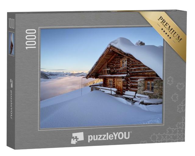 Puzzle 1000 Teile „Berghütte im Skigebiet von Saalbach Hinterglemm in den österreichischen Alpen“