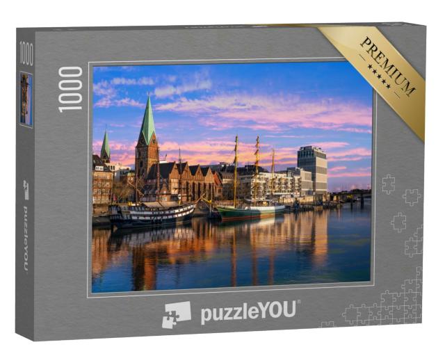 Puzzle 1000 Teile „Dreimaster an der Weser-Promenade in Bremen“