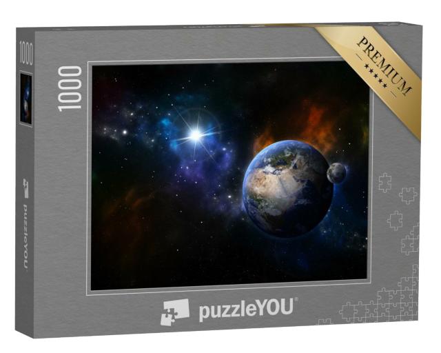 Puzzle 1000 Teile „Erde und Mond im Sternennebel“