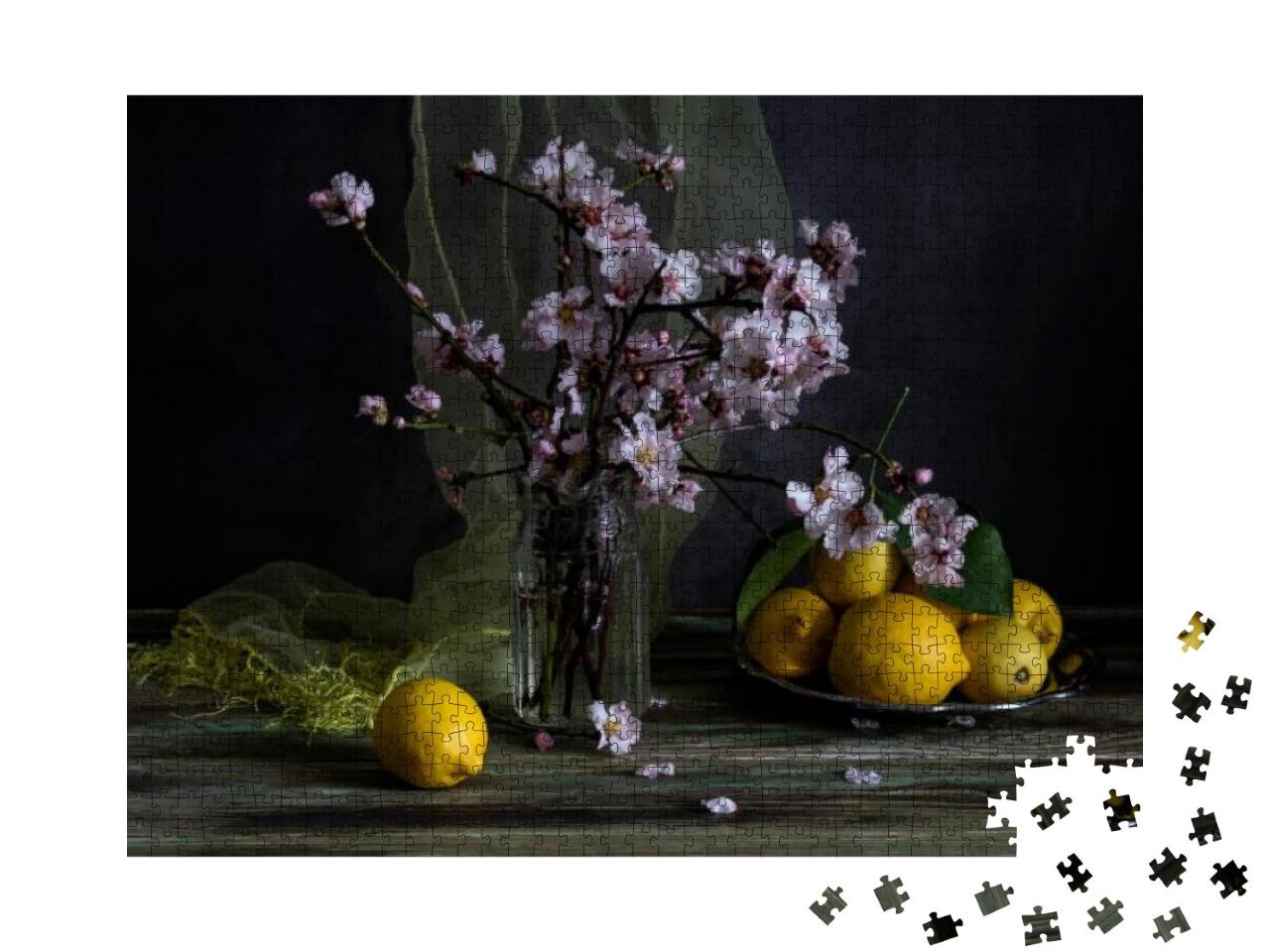 Puzzle 1000 Teile „Stillleben mit Frühlingsmandelzweigen und Zitrone“