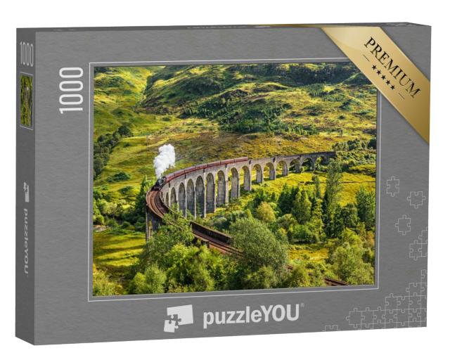 Puzzle 1000 Teile „Glenfinnan Railway Viaduct in Schottland mit Dampfzug, Schottland“