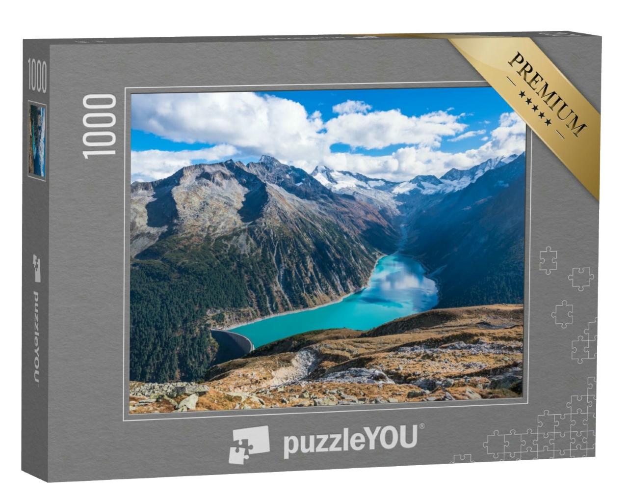 Puzzle 1000 Teile „Aussicht auf den Schlegeis-Stausee im Zillertal, Österreich“