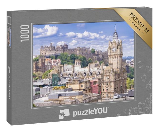 Puzzle 1000 Teile „Edinburgh Castle mit Stadtbild von Calton Hill, Edinburgh, Schottland“