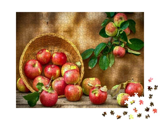 Puzzle 1000 Teile „Stillleben mit Äpfeln und einem Korb aus Holz“