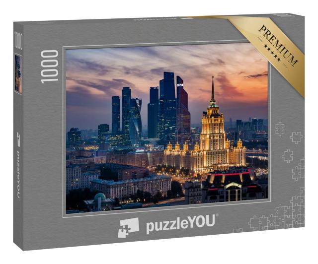 Puzzle 1000 Teile „Moskauer Skyline: Sonnenuntergang über der City, Russland“