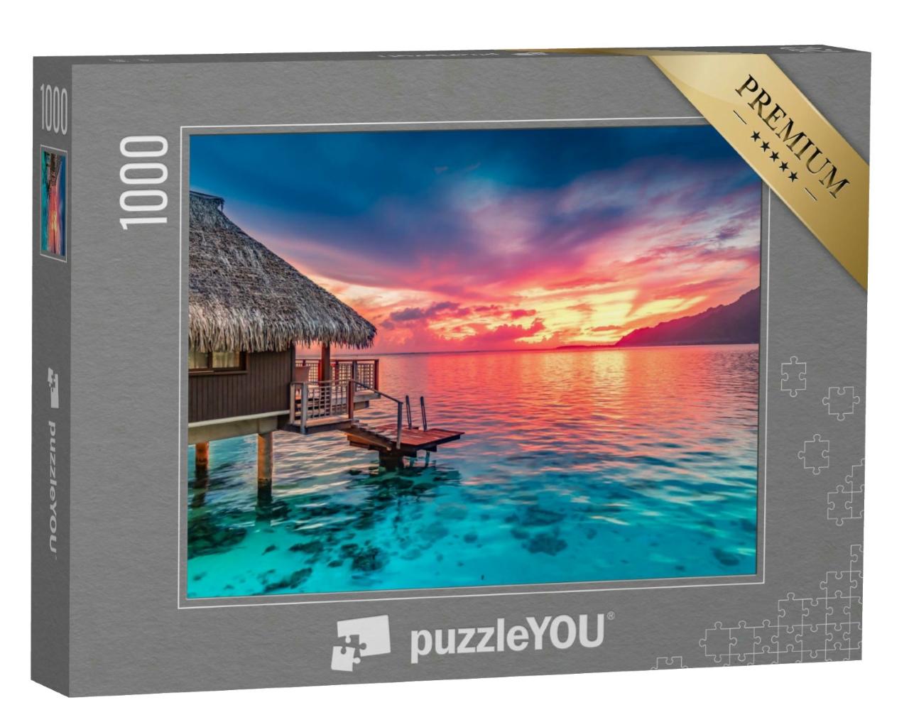 Puzzle 1000 Teile „Schöner Sonnenuntergang am Horizont von Moorea im Südpazifik“