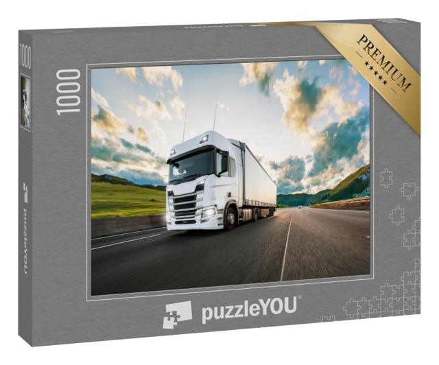 Puzzle 1000 Teile „LKW mit Container auf der Autobahn“