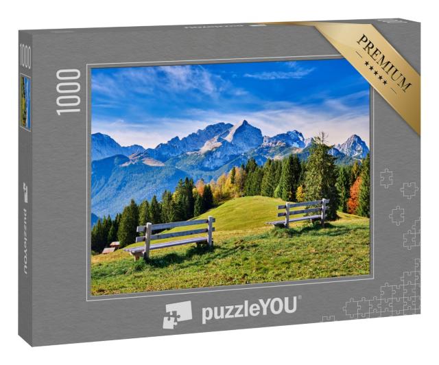 Puzzle 1000 Teile „Blick auf die Alpen in der Region Garmisch-Partenkirchen, Deutschland“