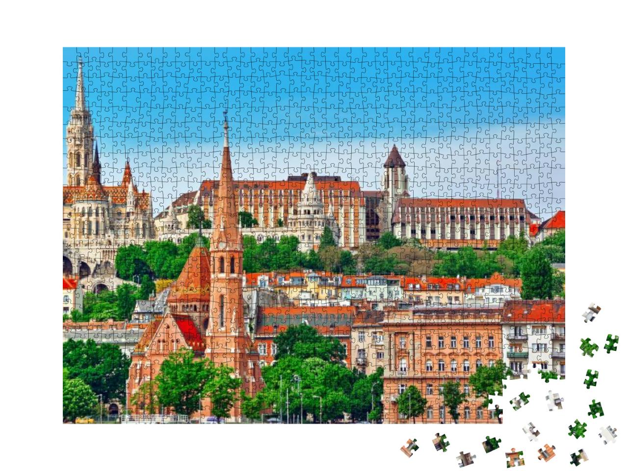 Puzzle 1000 Teile „St. Matthias Kirche, Fischerbastei mit Blick auf die Donau, Budapest, Ungarn“
