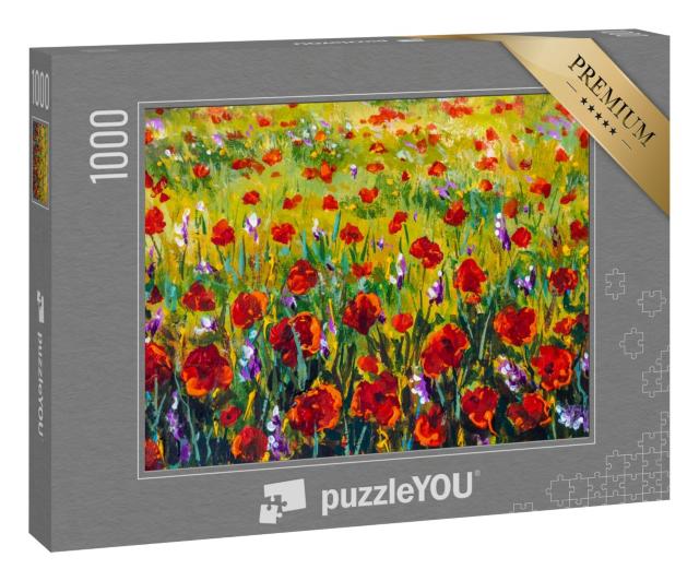 Puzzle 1000 Teile „Ölgemälde: Rote Mohnblumen im Stil des Claude Monet Impressionismus“