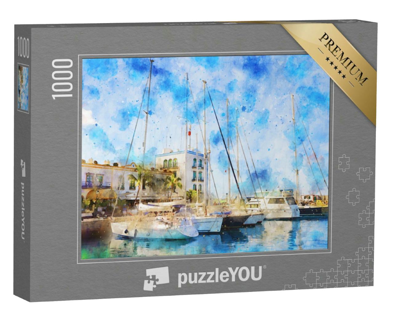 Puzzle 1000 Teile „Aquarell des Stadtbildes von Puerto de Morgan auf der Insel Gran Canaria“