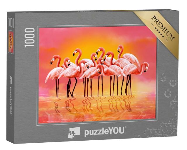 Puzzle 1000 Teile „Panorama von rosa Flamingos“