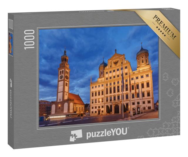 Puzzle 1000 Teile „Beleuchteter Perlachturm und Augsburger Rathaus, Deutschland“