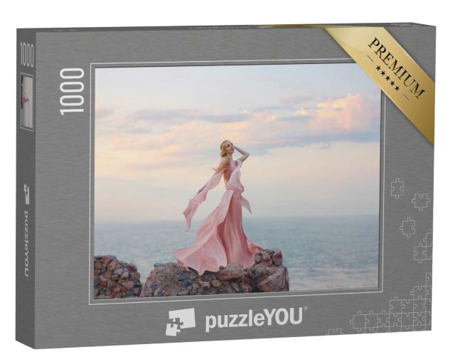 Puzzle 1000 Teile „Elfenhafte Frau am Felsstrand“