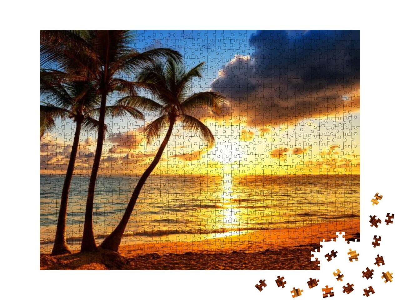 Puzzle 1000 Teile „Kokosnusspalmen im goldenen Sonnenuntergang“