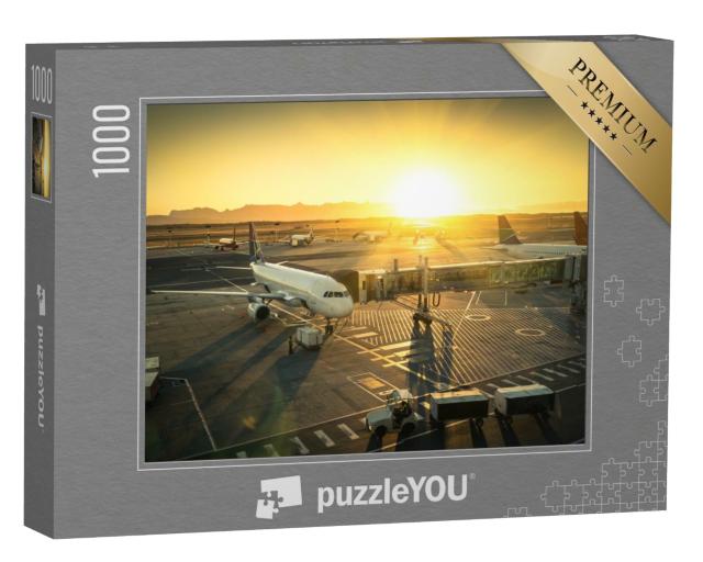 Puzzle 1000 Teile „Flugzeug am Flugsteig bereit zum Start“