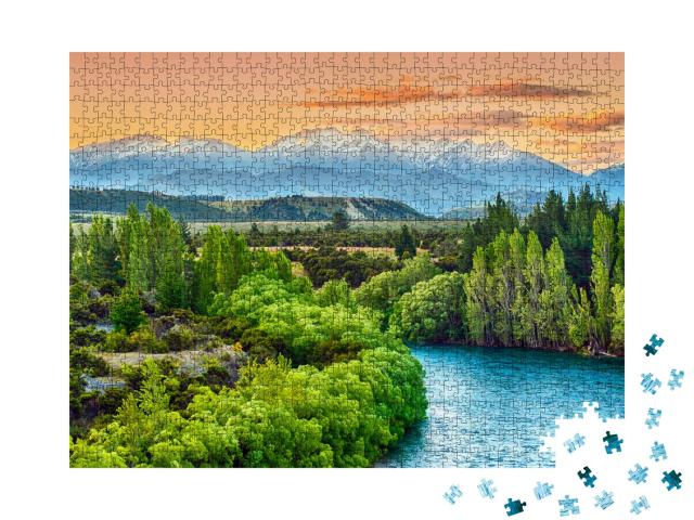Puzzle 1000 Teile „Sonnenuntergang in den Südalpen, Neuseeland“
