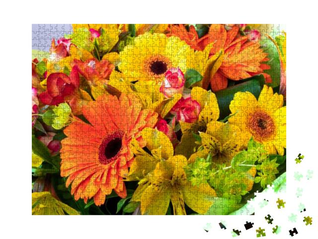 Puzzle 1000 Teile „Gelbe und orange Gerbera in einem Blumenstrauß“