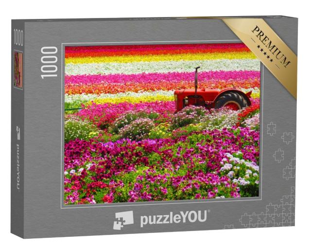 Puzzle 1000 Teile „Traktor in der Mitte der Carlsbad Flower Fields“