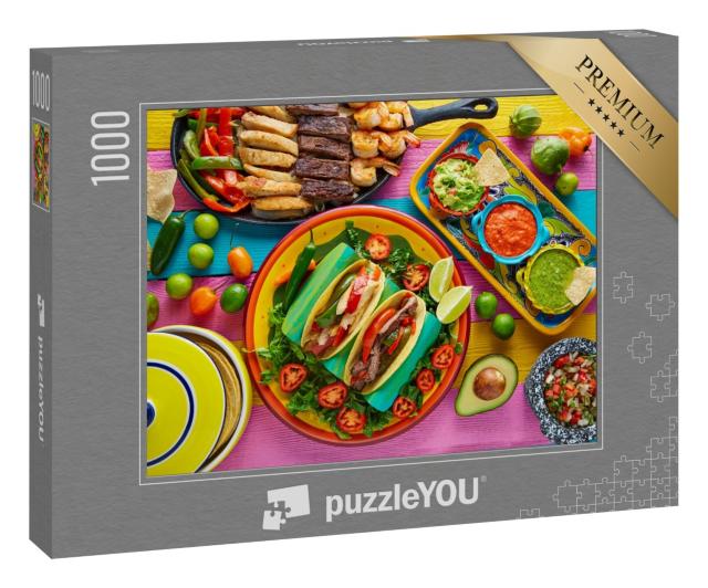 Puzzle 1000 Teile „Mexikanische Hähnchen- und Rindfleisch-Fajitas-Tacos“
