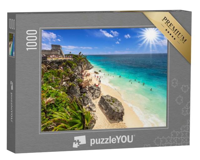 Puzzle 1000 Teile „Wunderschöner Strand von Tulum am Karibischen Meer, Mexiko“