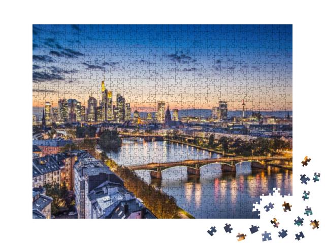 Puzzle 1000 Teile „Abendliche Stimmung über Frankfurt am Main, Deutschland“