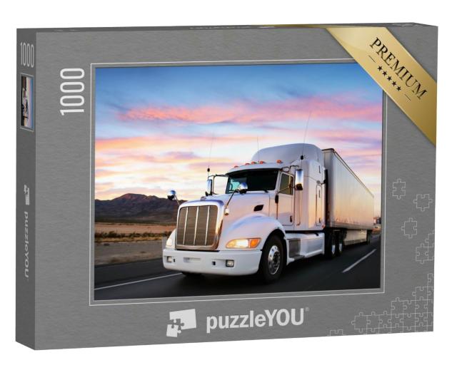 Puzzle 1000 Teile „LKW auf der Fahrt durch den Sonnenuntergang“