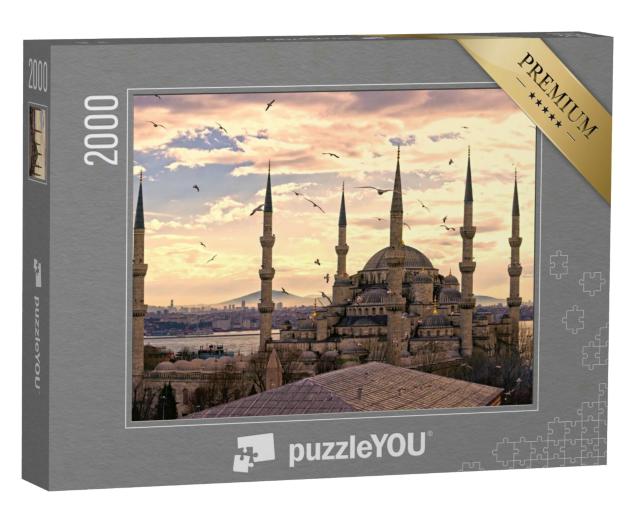 Puzzle 2000 Teile „Sonnenuntergang über der Blauen Moschee, (Sultanahmet Camii), Istanbul, Türkei“