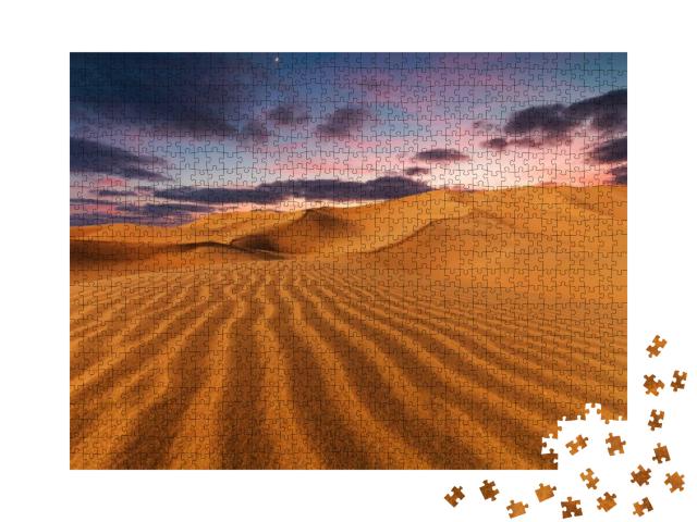 Puzzle 1000 Teile „Sonnenuntergang über den Sanddünen in der Wüste “