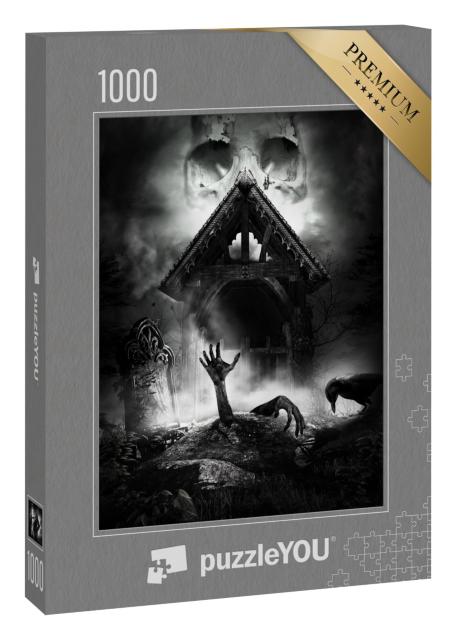 Puzzle 1000 Teile „Gothic-Szene mit Grabstein und auferstehendem Zombie“