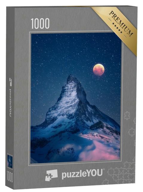 Puzzle 1000 Teile „Blutiger Wolfsmond mit Matterhorn“