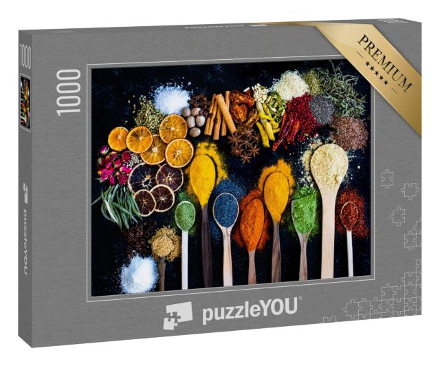 Puzzle 1000 Teile „Bunte Vielfalt von Gewürzen und getrockneten Früchten“