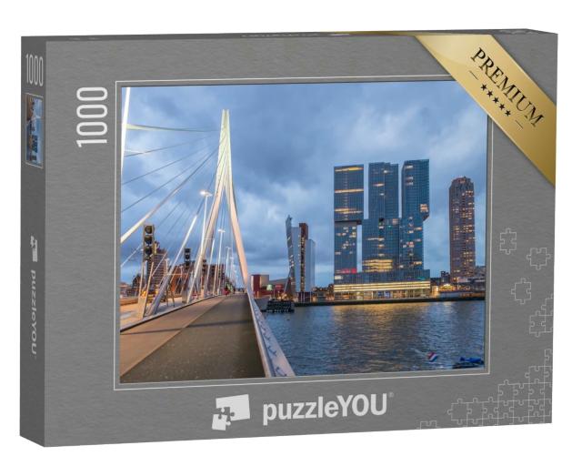Puzzle 1000 Teile „Skyline von Rotterdam, schöne Aussicht nach Sonnenuntergang“