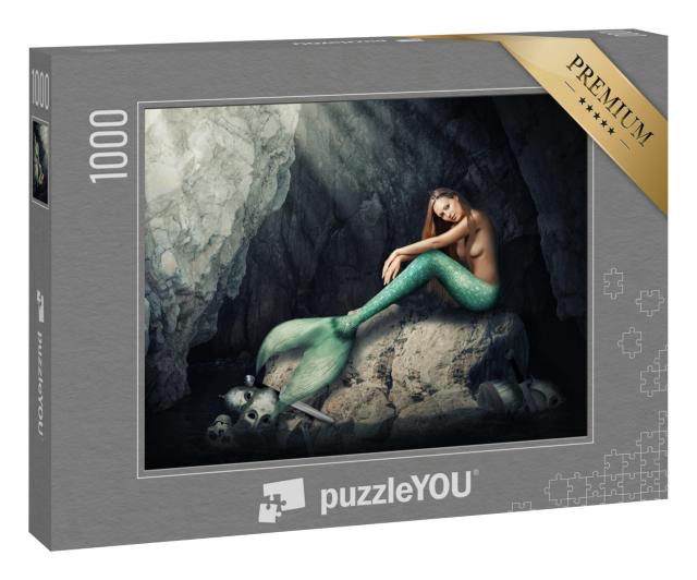 Puzzle 1000 Teile „Anmutige Meerjungfrau in der Felshöhle “