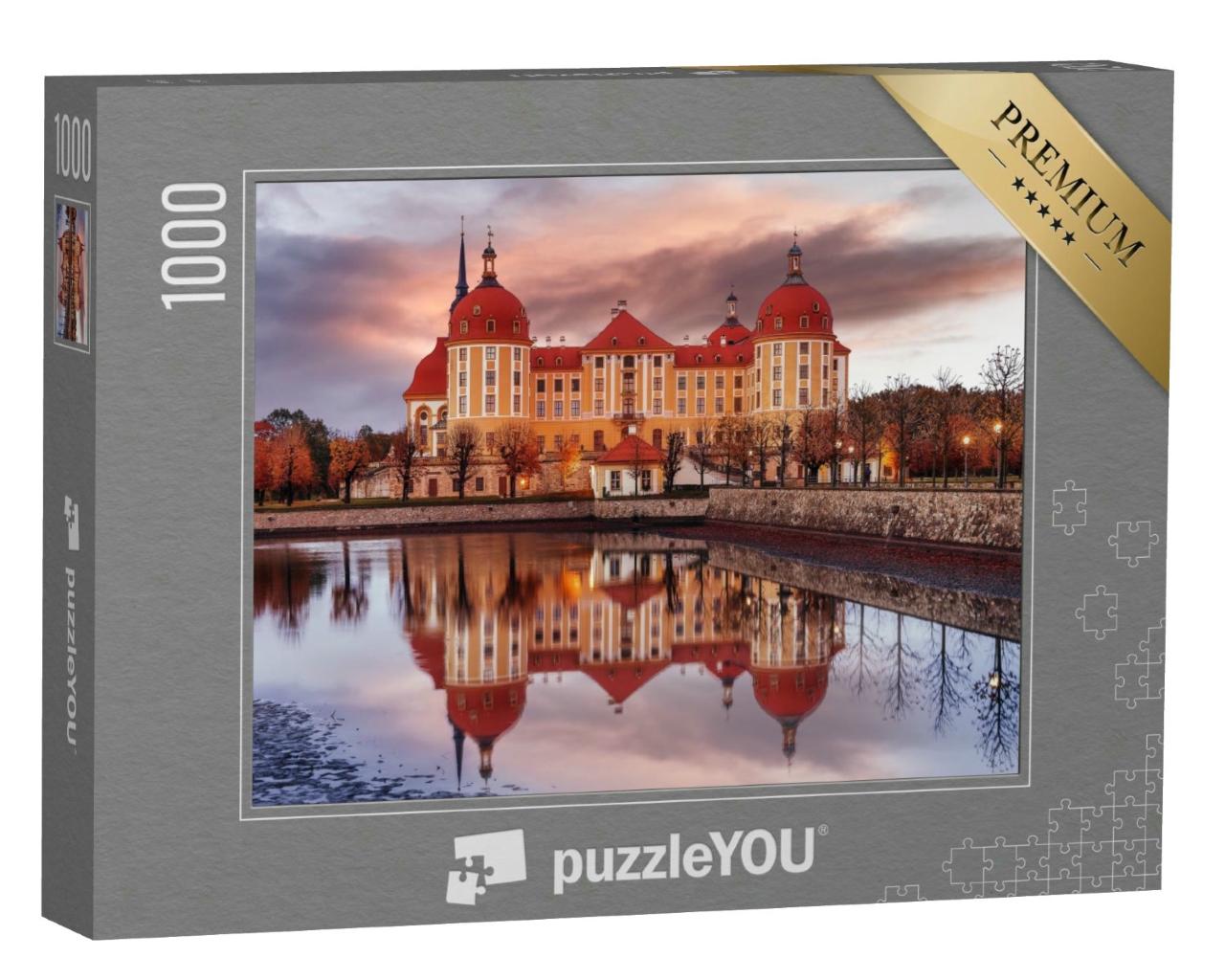 Puzzle 1000 Teile „Malerische Szene mit dramatischem Himmel, Schloss Moritzburg, Sachsen“