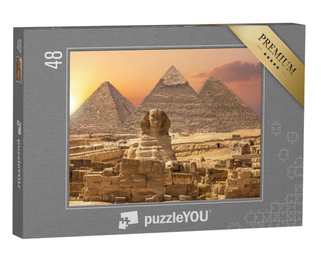 Puzzle 48 Teile „Weltwunder aus Ägypten: Pyramiden mit Sphinx, Gizeh“