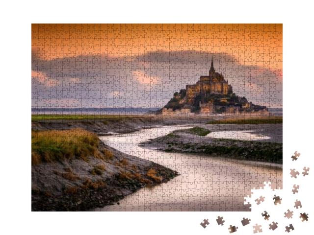 Puzzle 1000 Teile „Sonnenaufgang am Mont-Saint-Michel in der Normandie“