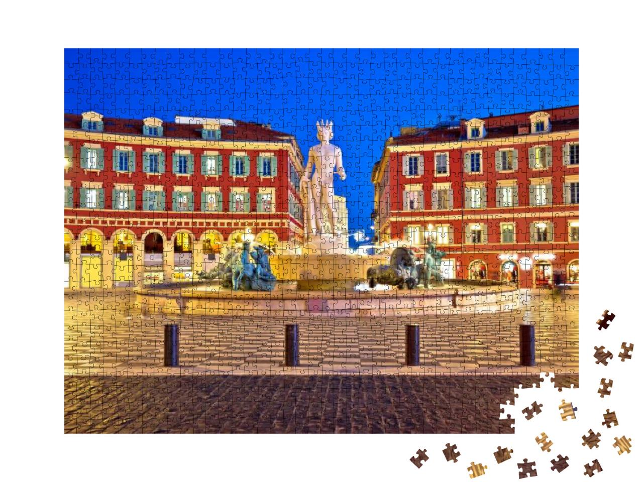 Puzzle 1000 Teile „Nizza: Place Massena am Abend, Frankreich“
