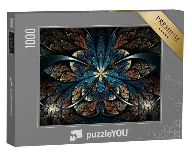 Puzzle 1000 Teile „Digitale Kunst: Fraktale Blume in Naturtönen“
