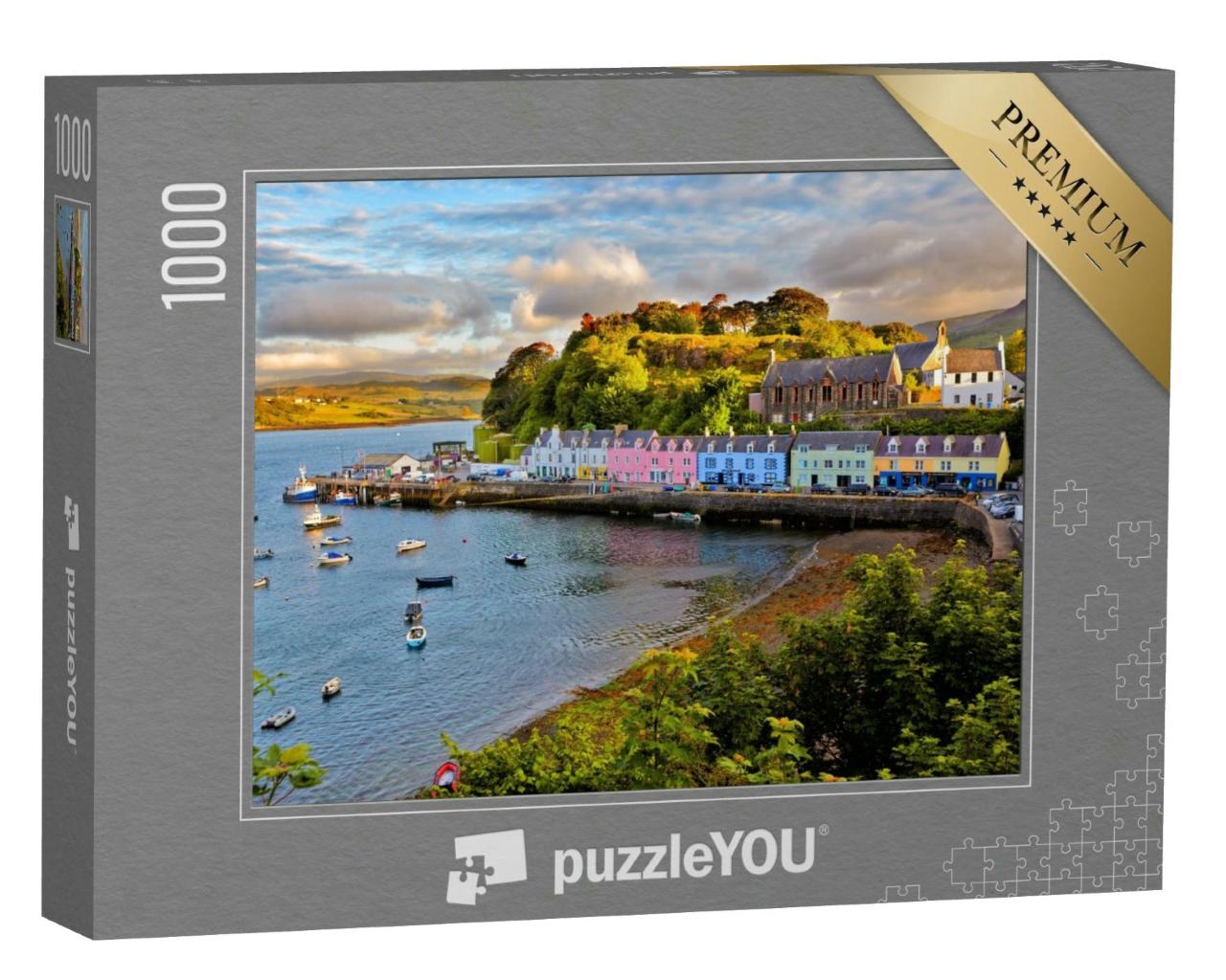 Puzzle 1000 Teile „Sonnenuntergang über Portree, Isle of Skye, Schottland“