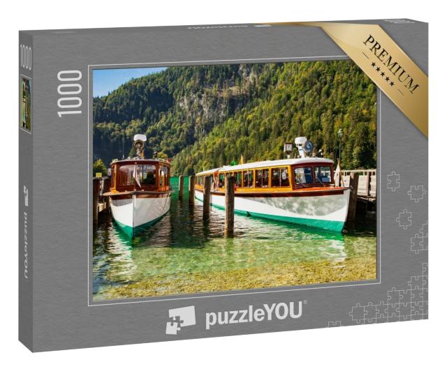 Puzzle 1000 Teile „Elektrische Touristenboote auf dem Königssee, Bayern“