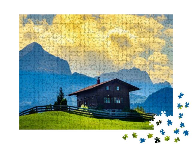 Puzzle 1000 Teile „Blockhaus im Wettersteingebirge, Bayern“